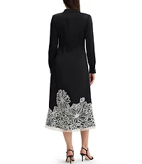 MISOOK Crepe de Chine Floral Lace Applique Fit & Flare Midi Dress