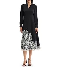 MISOOK Crepe de Chine Floral Lace Applique Fit & Flare Midi Dress
