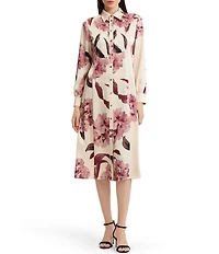 MISOOK Crepe de Chine Floral Point Collar Long Sleeve Button-Front Shirt Dress