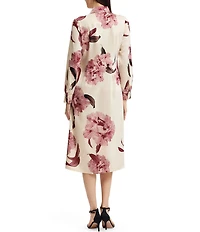 MISOOK Crepe de Chine Floral Point Collar Long Sleeve Button-Front Shirt Dress