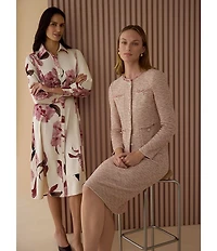 MISOOK Crepe de Chine Floral Point Collar Long Sleeve Button-Front Shirt Dress