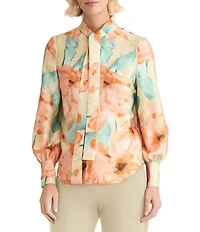 MISOOK Crepe De Chine Floral Print Tie Neck Long Sleeve Blouse