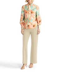 MISOOK Crepe De Chine Floral Print Tie Neck Long Sleeve Blouse