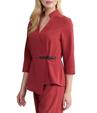 MISOOK Crepe De Chine Mandarin Neck 3//4 Sleeve Adjustable Buckle Asymmetric Hem Wrap Blouse