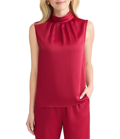 MISOOK Crepe De Chine Mock Neck Sleeveless Blouse