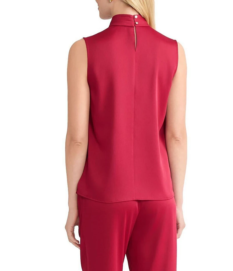 MISOOK Crepe De Chine Mock Neck Sleeveless Blouse