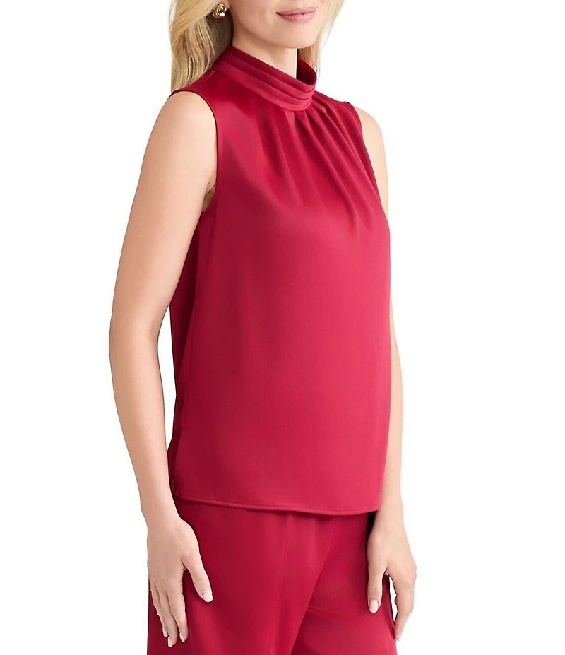 MISOOK Crepe De Chine Mock Neck Sleeveless Blouse