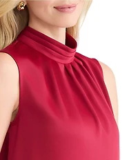 MISOOK Crepe De Chine Mock Neck Sleeveless Blouse
