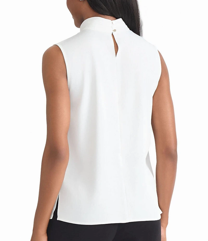 MISOOK Crepe De Chine Mock Neck Sleeveless Blouse