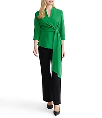 MISOOK Crepe de Chine Surplice V-Neck 3/4 Sleeve Wrap Blouse
