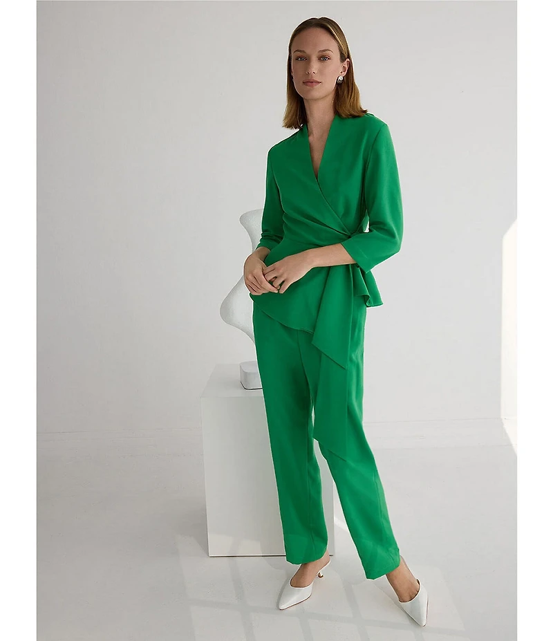 MISOOK Crepe de Chine Surplice V-Neck 3/4 Sleeve Wrap Blouse