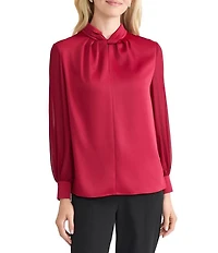 MISOOK Crepe De Chine Twist Neck Long Sheer Sleeve Blouse