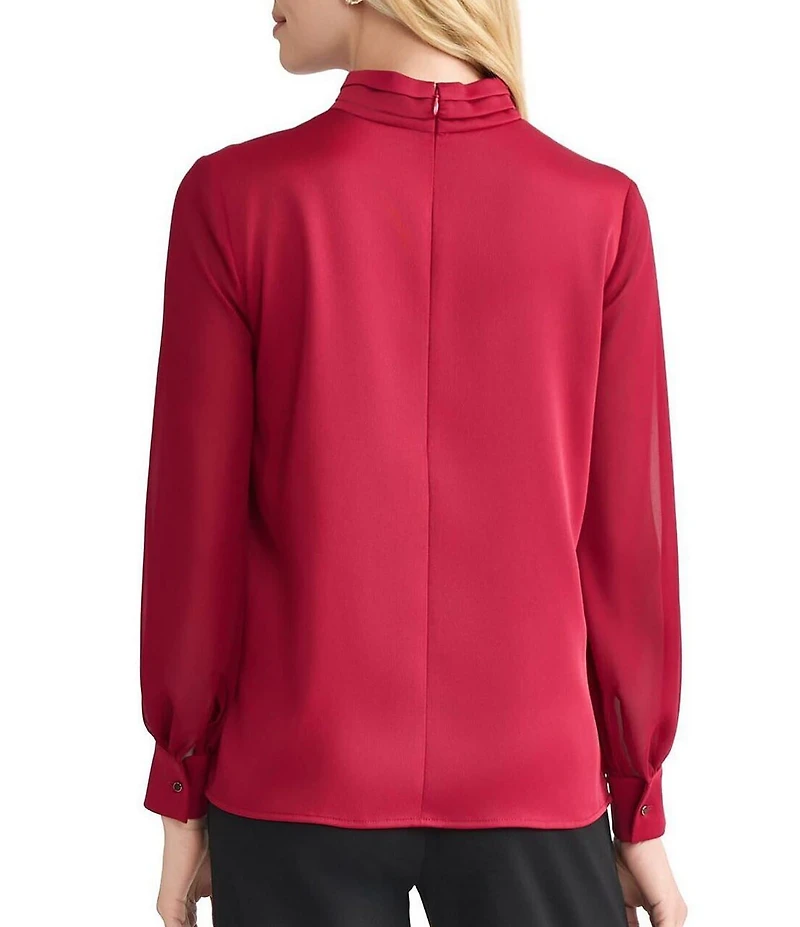 MISOOK Crepe De Chine Twist Neck Long Sheer Sleeve Blouse