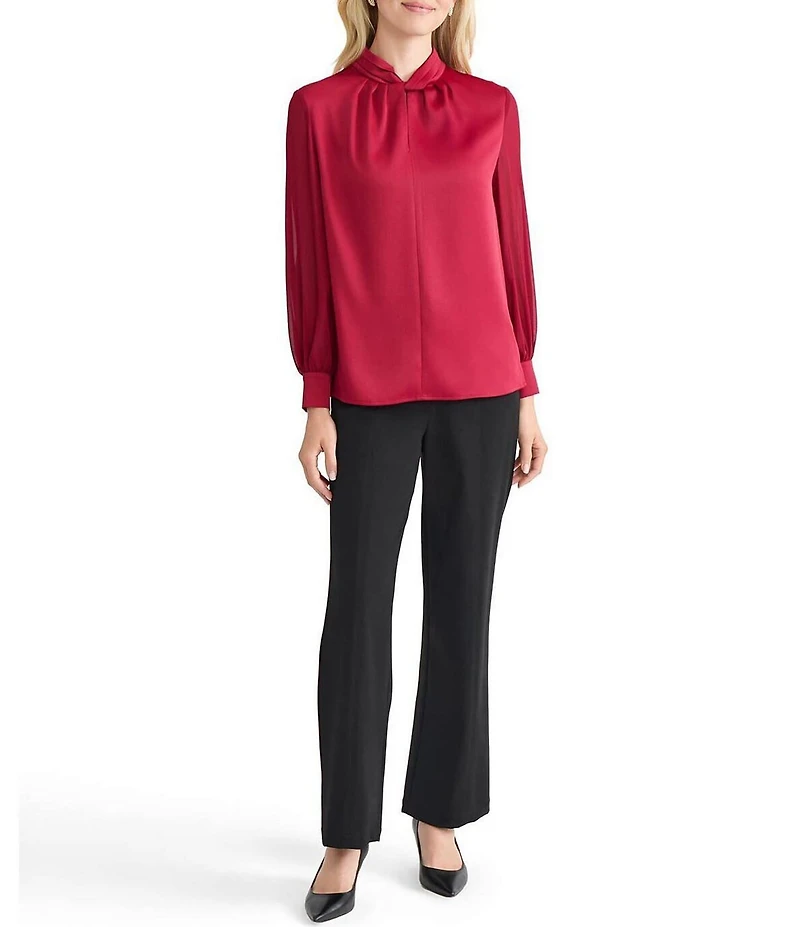 MISOOK Crepe De Chine Twist Neck Long Sheer Sleeve Blouse