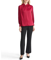 MISOOK Crepe De Chine Twist Neck Long Sheer Sleeve Blouse