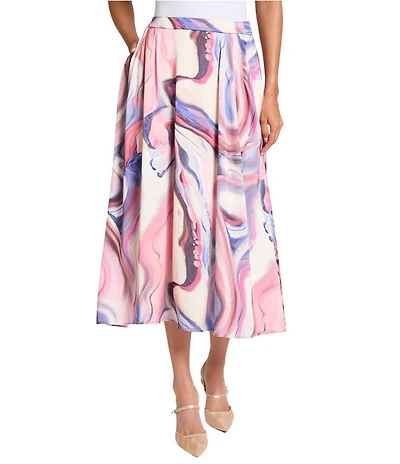 MISOOK Crepe De Chine Water Color Print A-Line Skirt
