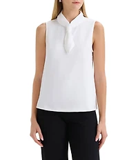 MISOOK Crepe Mock Tie-Neck Sleeveless Blouse