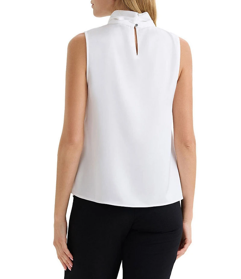 MISOOK Crepe Mock Tie-Neck Sleeveless Blouse