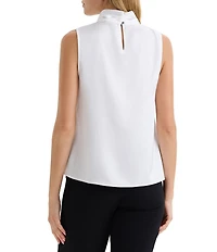 MISOOK Crepe Mock Tie-Neck Sleeveless Blouse