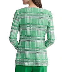 MISOOK Crochet Trim Plaid KNit V-Neck Long Sleeve Jacket