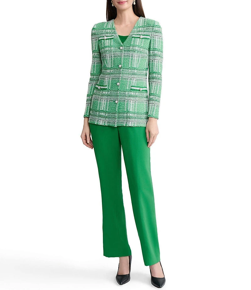 MISOOK Crochet Trim Plaid KNit V-Neck Long Sleeve Jacket