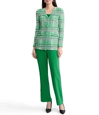 MISOOK Crochet Trim Plaid KNit V-Neck Long Sleeve Jacket