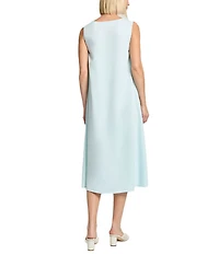 MISOOK Embroidered Crepe Boat Neck Sleeveless Midi Dress
