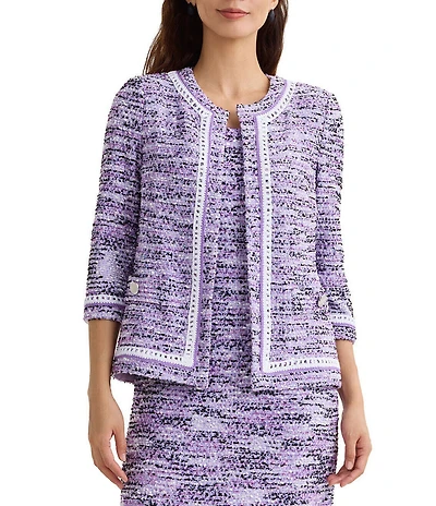 MISOOK Eyelash Knit Jewel Neck 3/4 Sleeve Jacket