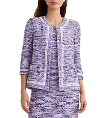 MISOOK Eyelash Knit Jewel Neck 3/4 Sleeve Jacket