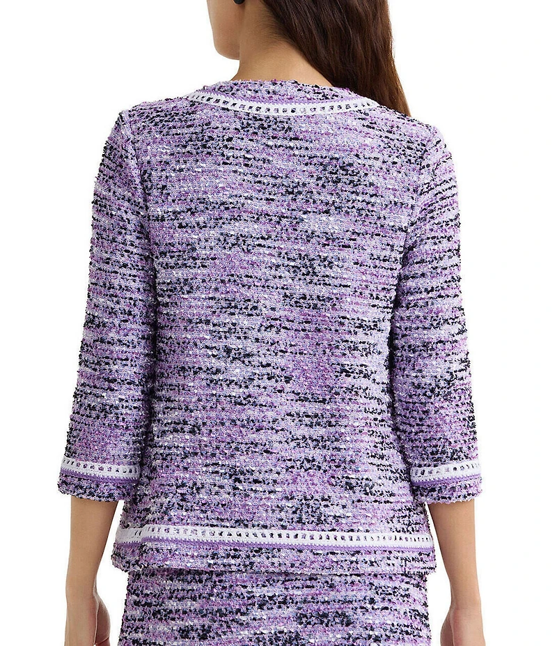 MISOOK Eyelash Knit Jewel Neck 3/4 Sleeve Jacket