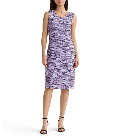 Misook Eyelash Ribbon Knit Scoop Neck Sleeveless Sheath Dress