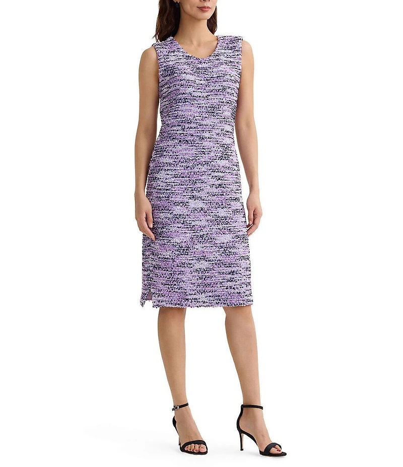 Misook Eyelash Ribbon Knit Scoop Neck Sleeveless Sheath Dress