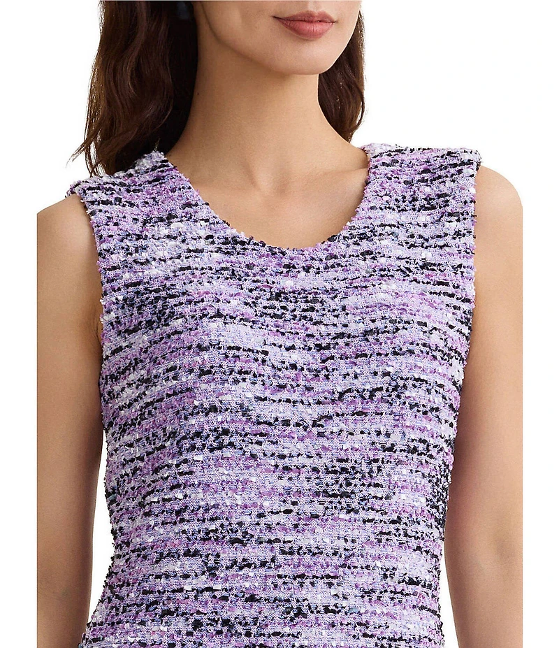 Misook Eyelash Ribbon Knit Scoop Neck Sleeveless Sheath Dress