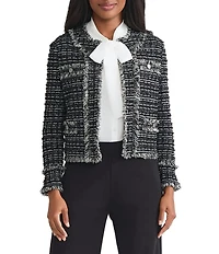 MISOOK Eyelash Tweed Knit Round Neck Long Sleeve Jacket