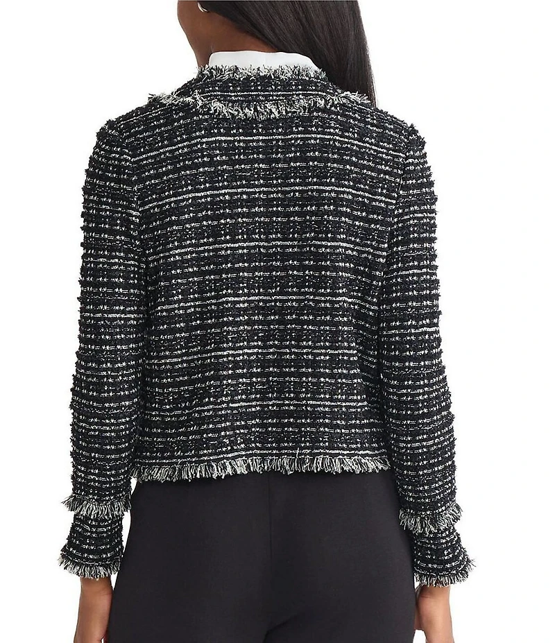 MISOOK Eyelash Tweed Knit Round Neck Long Sleeve Jacket