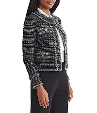 MISOOK Eyelash Tweed Knit Round Neck Long Sleeve Jacket