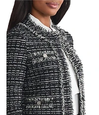 MISOOK Eyelash Tweed Knit Round Neck Long Sleeve Jacket