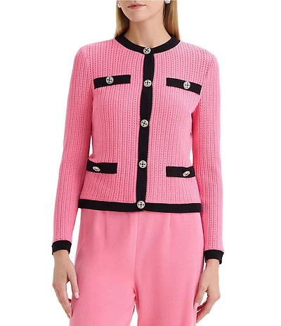 MISOOK Eyelet Recycled Knit Crew Neck Long Sleeve Jacket