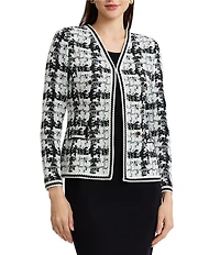 MISOOK Faux Double Breasted Knit Printed Open V-Neck Long Sleeve Tailored Jacket