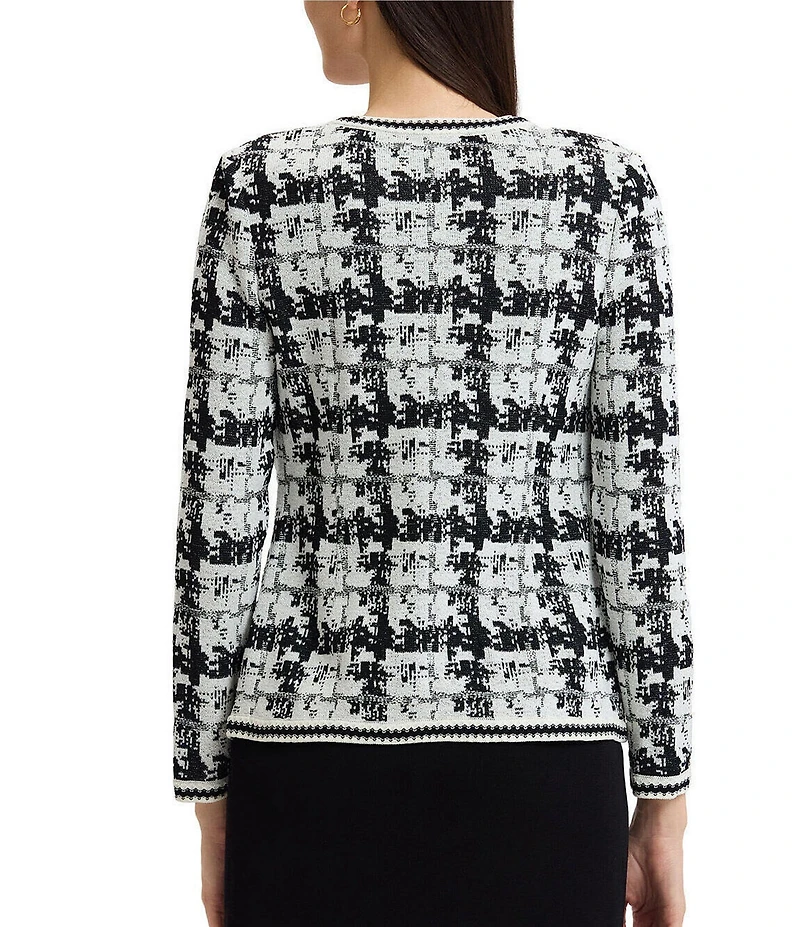 MISOOK Faux Double Breasted Knit Printed Open V-Neck Long Sleeve Tailored Jacket