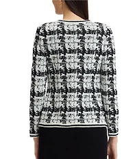 MISOOK Faux Double Breasted Knit Printed Open V-Neck Long Sleeve Tailored Jacket