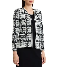 MISOOK Faux Double Breasted Knit Printed Open V-Neck Long Sleeve Tailored Jacket