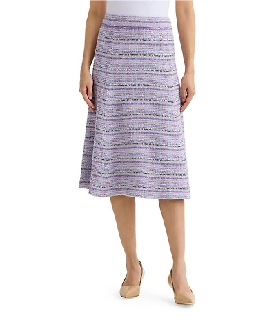 MISOOK Flared Plaid Tweed Knit A-Line Midi Skirt