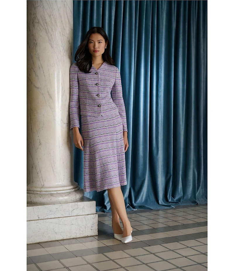 MISOOK Flared Plaid Tweed Knit A-Line Midi Skirt