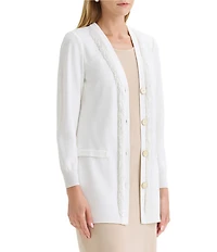 MISOOK Flat Knit V-Neck Long Sleeve Beaded Trim Cardigan