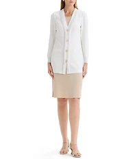 MISOOK Flat Knit V-Neck Long Sleeve Beaded Trim Cardigan
