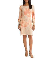 MISOOK Floral Burnout Soft Knit Square Neck Long Sleeve A-Line Dress
