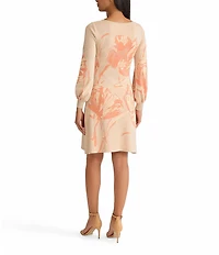 MISOOK Floral Burnout Soft Knit Square Neck Long Sleeve A-Line Dress