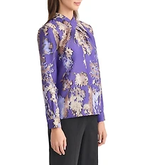 MISOOK Floral Crepe De Chine Cross Neck Long Sleeve Blouse