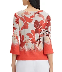 MISOOK Floral Jacquard Boat Neck 3/4 Bell Sleeve Top